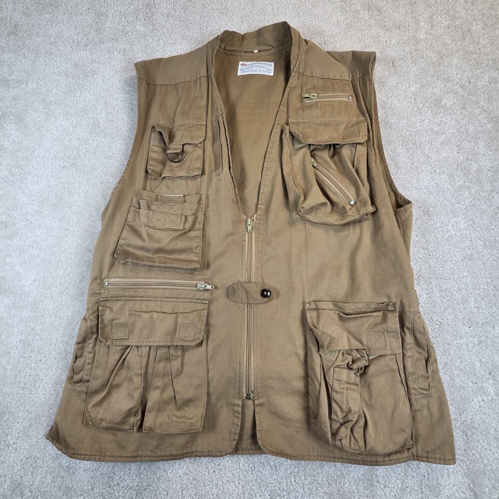 Vtg Fuji Photo Film USA Photographer Vest Multi Pocket Utility Khaki Camera XL